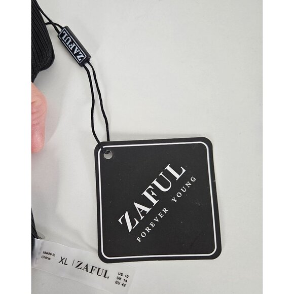 Zaful Womens Black Ribbed High Waist Bikini Set Size XL Knot Front Beach Pool - Picture 7 of 9